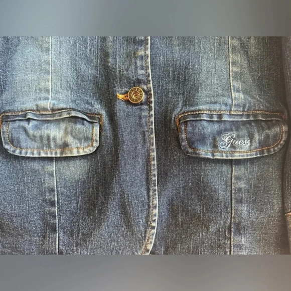 Guess Girls Y2K Embroidered Denim Jacket Blazer Style Size Medium 10-12 - Picture 7 of 9